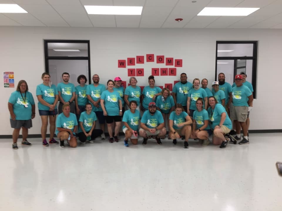 Amboy School Staff celebrating the first day of school.